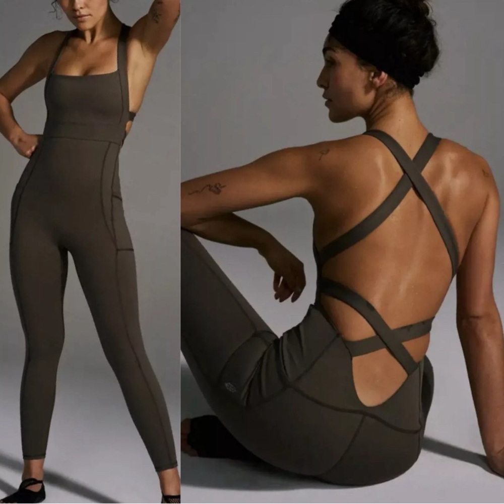 Free People Movement Olive Green Jumpsuit Women’s Size XS Open Back NWOT